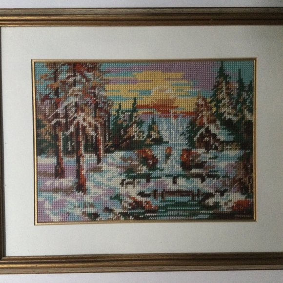Beautiful needlework yarn art embroidery picture professionally framed - Picture 1 of 4